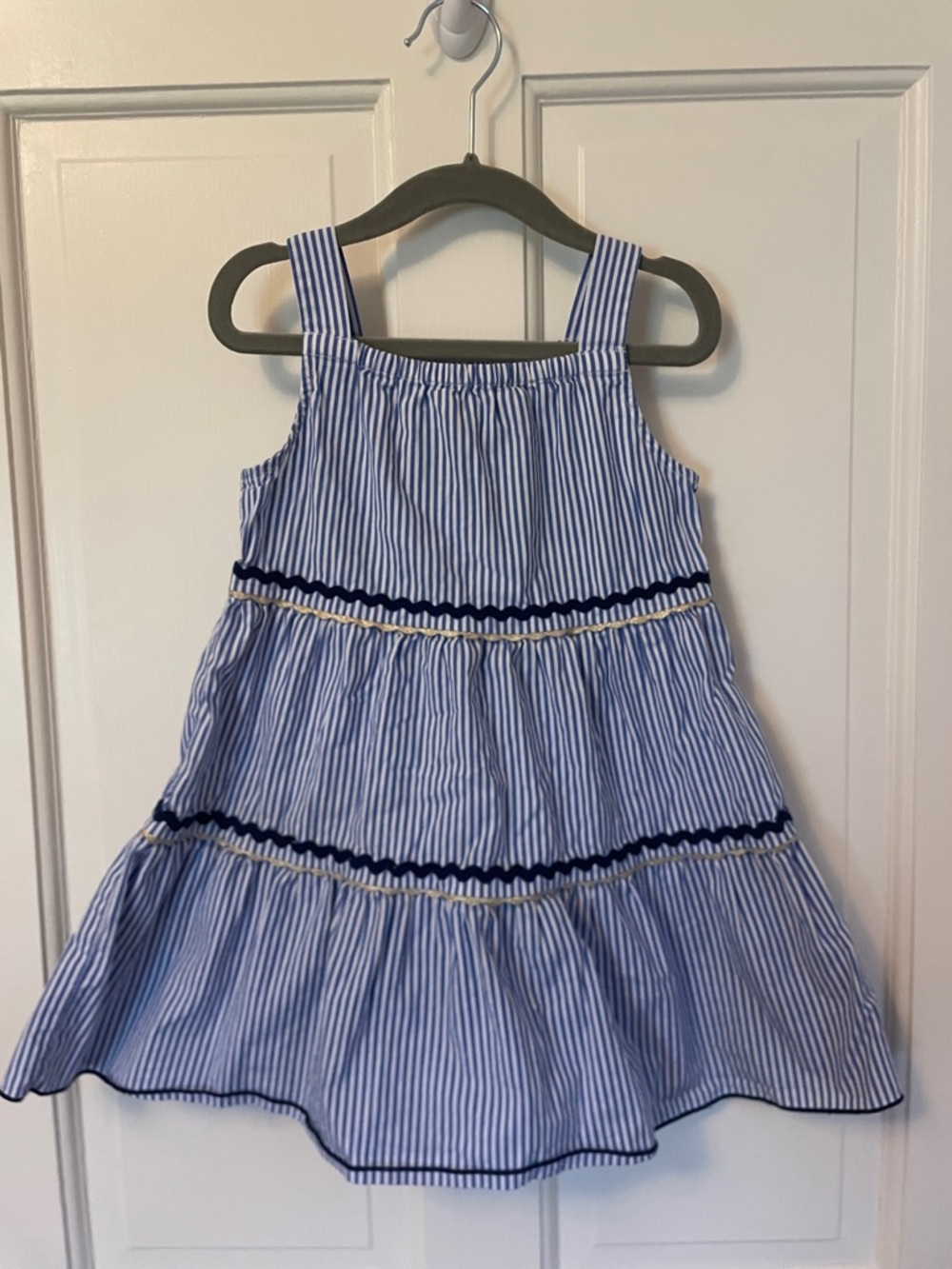 Crewcuts Blue and White Striped Tiered Sundress with Navy Trim